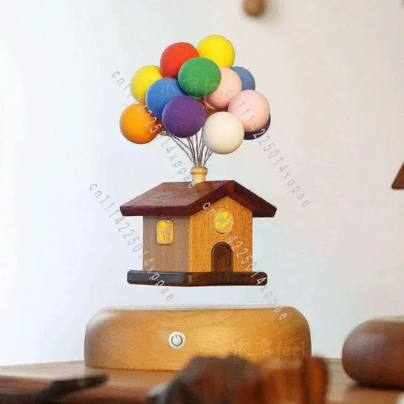 Magnetic Levitation Hot Air Balloon House Ornament Night Light Real Wood Creative Healing System