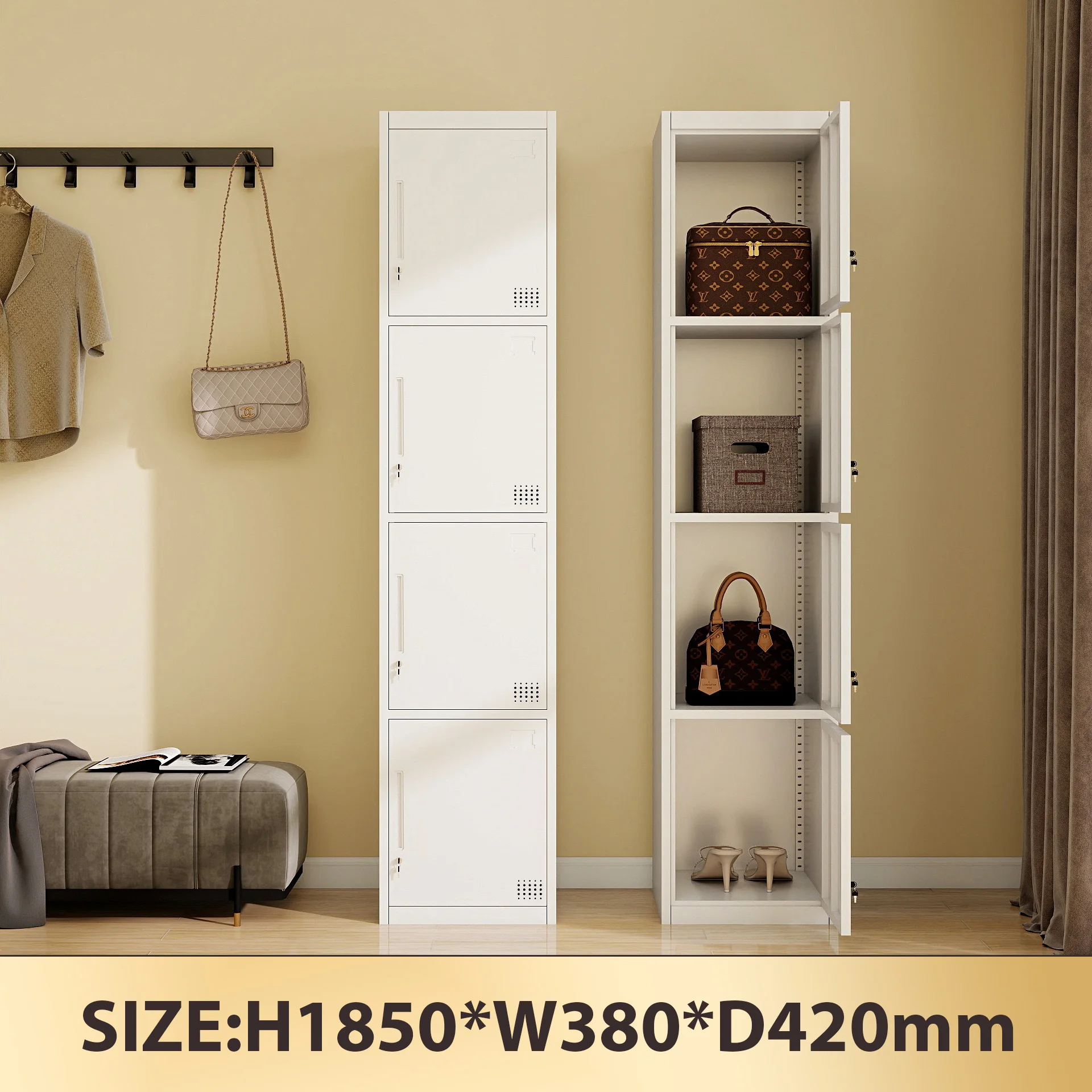 

Современные стальные металлические шкафчики Homniture с 4 дверцами, длинные шкафы для хранения вещей для спальни, мастерской, отеля, гостиной