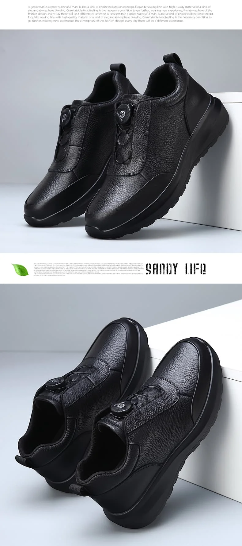 Sportliche Freizeitschuhe für Herren mit Automatikschnallen, bequeme Pendler-Schuhe, mehrlagiges Rindsleder, höhenvergrößerndes Innendesign – Detail 19