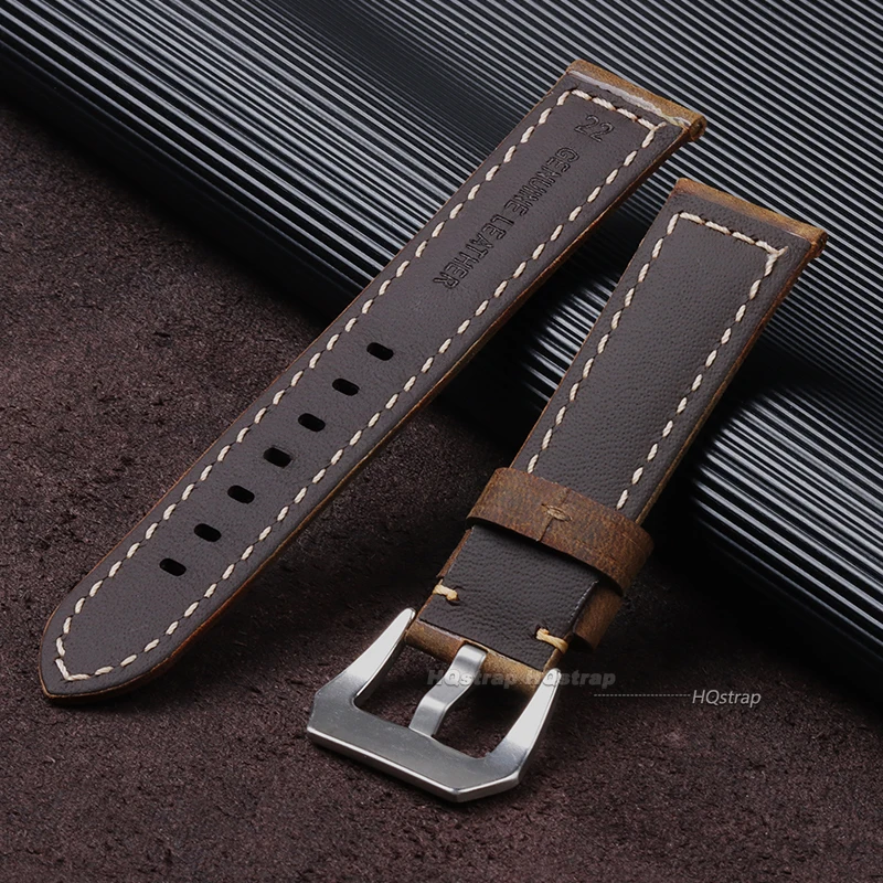 Vintage Leather Watchband for Panerai 20mm 22mm 24mm 24mm New Style Handmade Strap Watch Accessories Frosted Band 7 Colors image 5