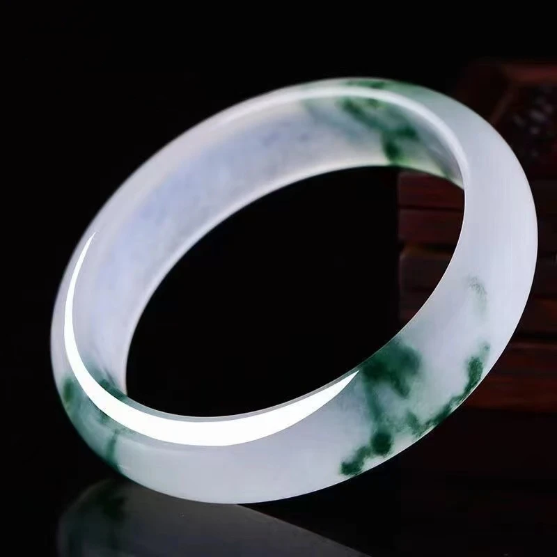 

Natural Ice Flower Jade Bracelet Women's Quartzite Floating Green Jade Bracelet Real Jade Bracelet for Mother