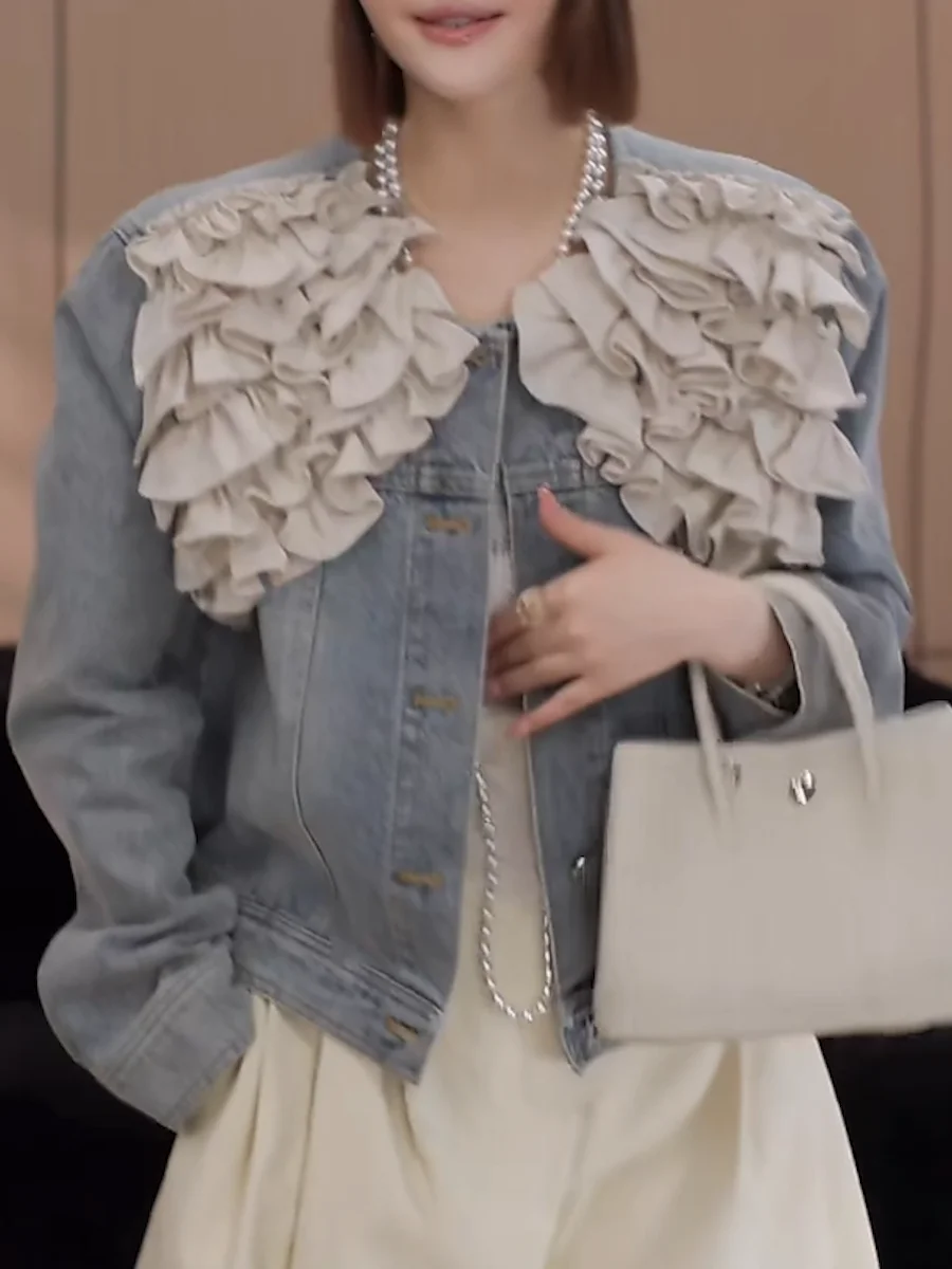 Women's 2025 Spring New Fashion Denim Coats Long-sleeve Short Style Denim Jackets Loose Comfort Trend Female Single Breasted Top