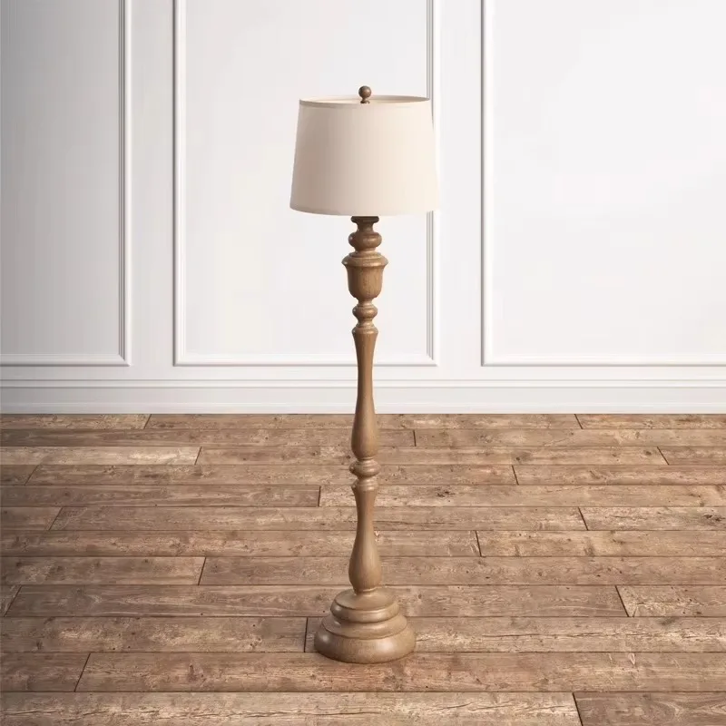 

European retro simple bedroom living room study wooden fabric lampshade floor lamp