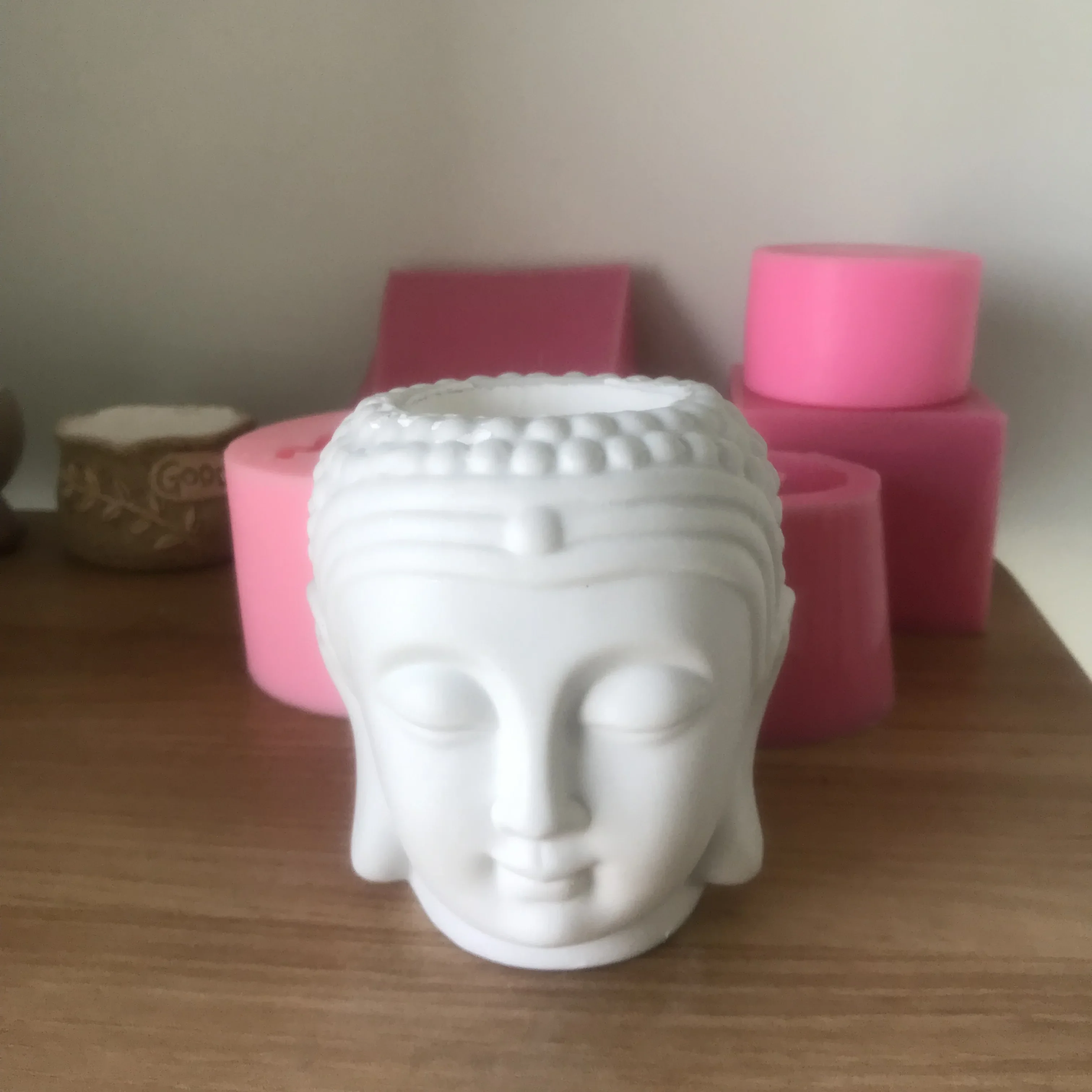 Buddha Head Concrete Plaster Resin Candlestick Tray Molds, Silicone Clay Pot Mold, DIY Pen Holder, Cement Planter Making Tools