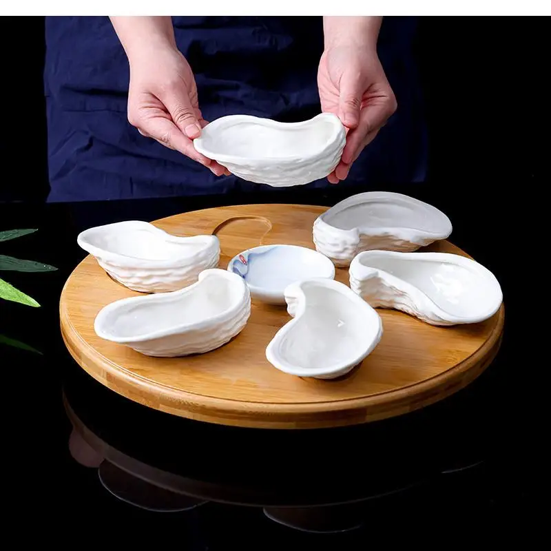 White Ceramic Oyster Dish, Molecular Cuisine, Cutlery Set, Specialty Restaurant Irregular Dishes, Art Defined Decorative