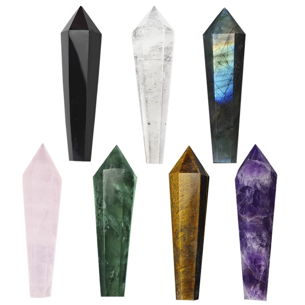 

Natural White Crystal Tower Amethyst Pendulum Wand Home Decoration Rock Quartz Wand Single Point Polished Obelisk 7pcs Set