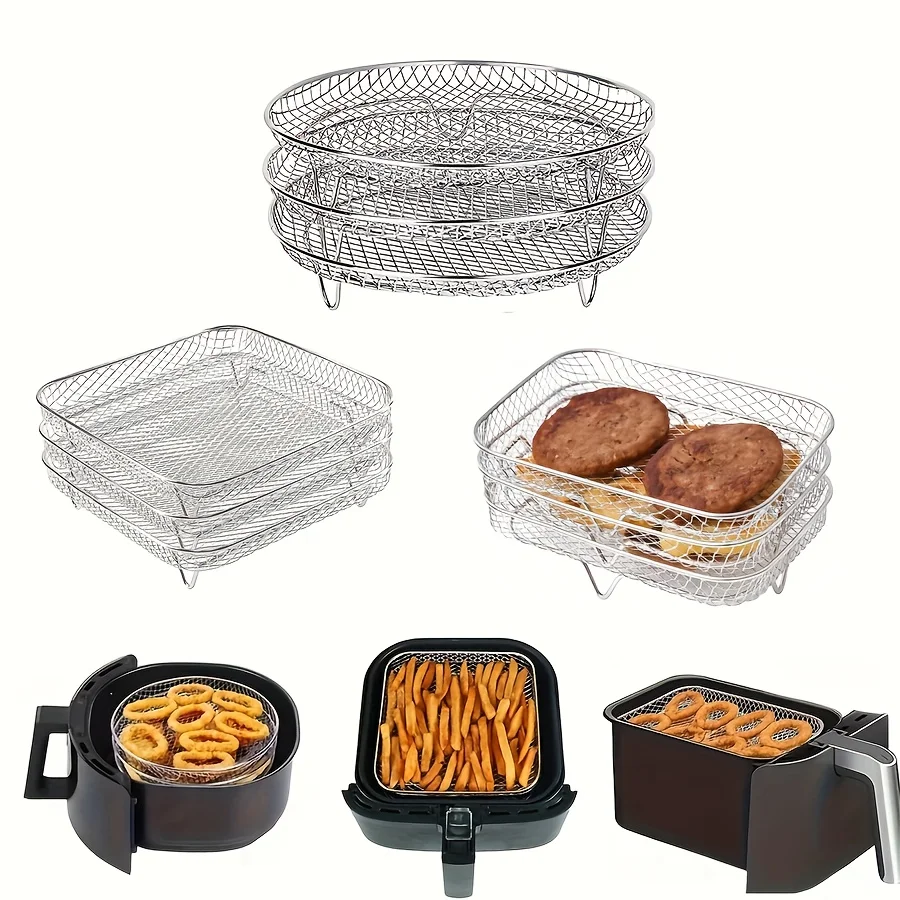 Stainless steel compartment string rack stainless steel baking net air fryer multi-layer rack baking basket stackable steaming