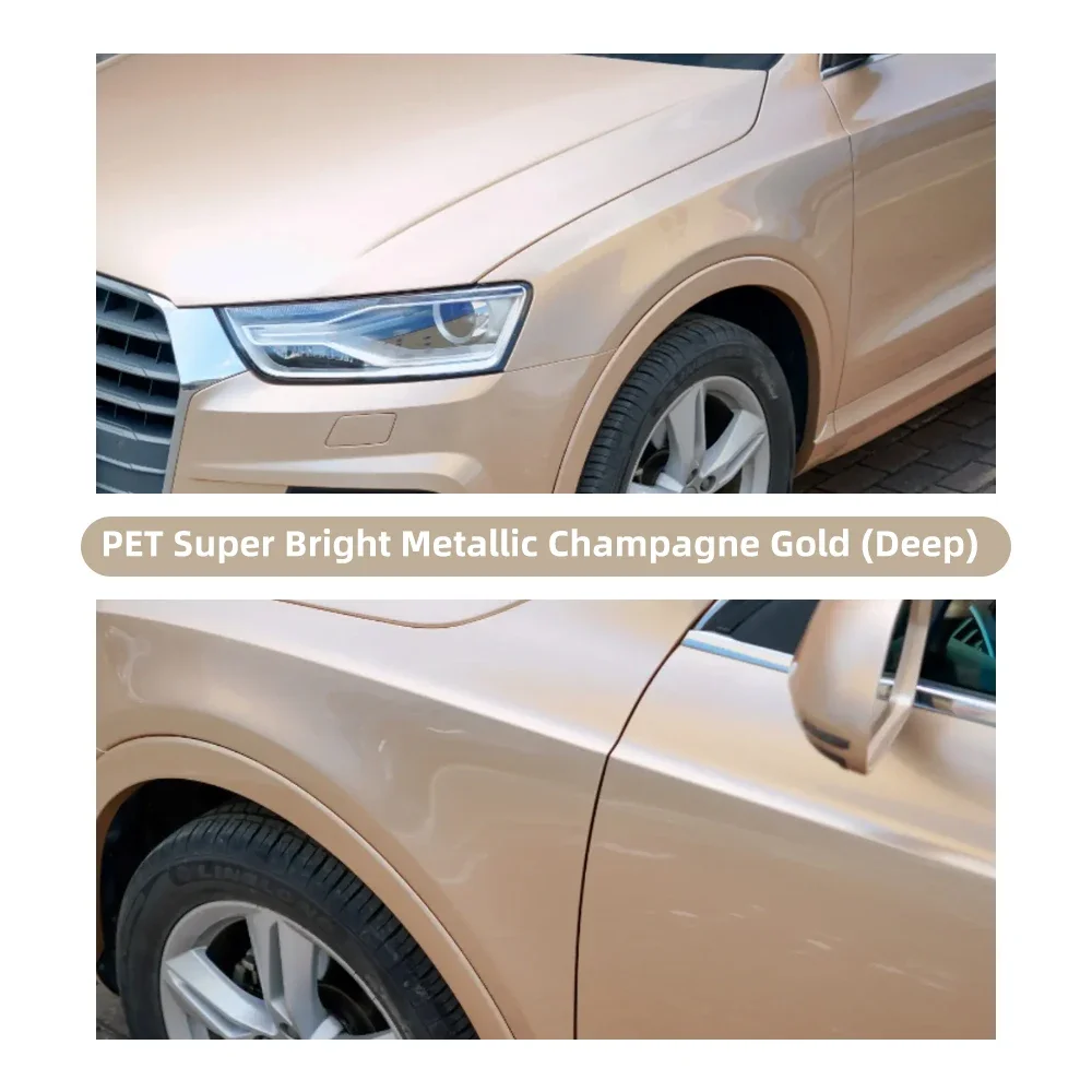 Super Bright Metallic Champagne Gold Full Car Wrap Vinyl PVC PET Auto Body Sticker Color Changing Film Roll Paint Protection 18M - view 5