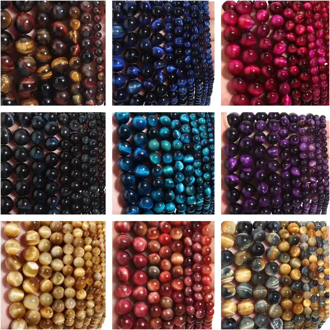 4 6 8 10 12mm Natural Muti-Colorful Tiger Eye Agate Stone Beads For Jewelry Making Spacer Bead Blue Tiger Eye Beads DIY Bracelet