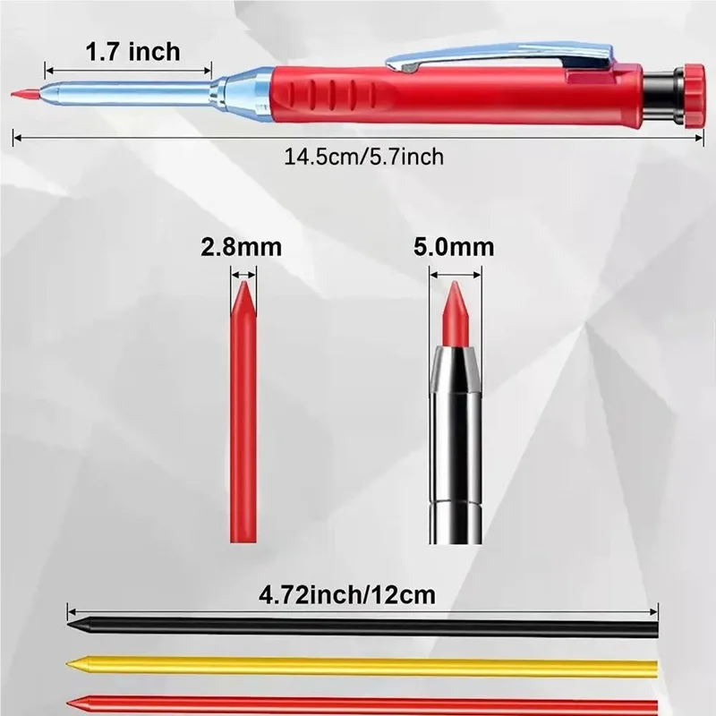 2.8mm Built-in Sharpener Solid Carpenter Pencil Long Head Mechanical Pencil Multifunctional Woodworking Deep Hole Marking Tool