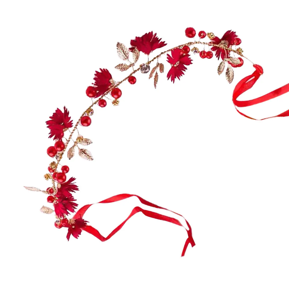 زهرة الزفاف عقال الملتوية حبة كريستال الشريط غطاء الرأس للعروس وصيفه الشرف الشعر الأحمر هوب ديكور الزفاف رباط شعر حفلة موسيقية #6