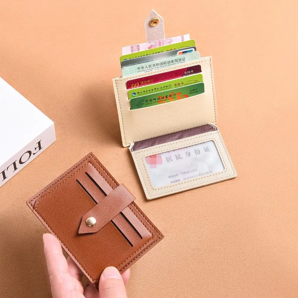 Tragbares Pu-Leder-Kartenetui mit mehreren Kartenfächern, ultradünner Kartenhalter, einfach mit Schnalle, Münzgeldbörse für Mädchen und Frauen