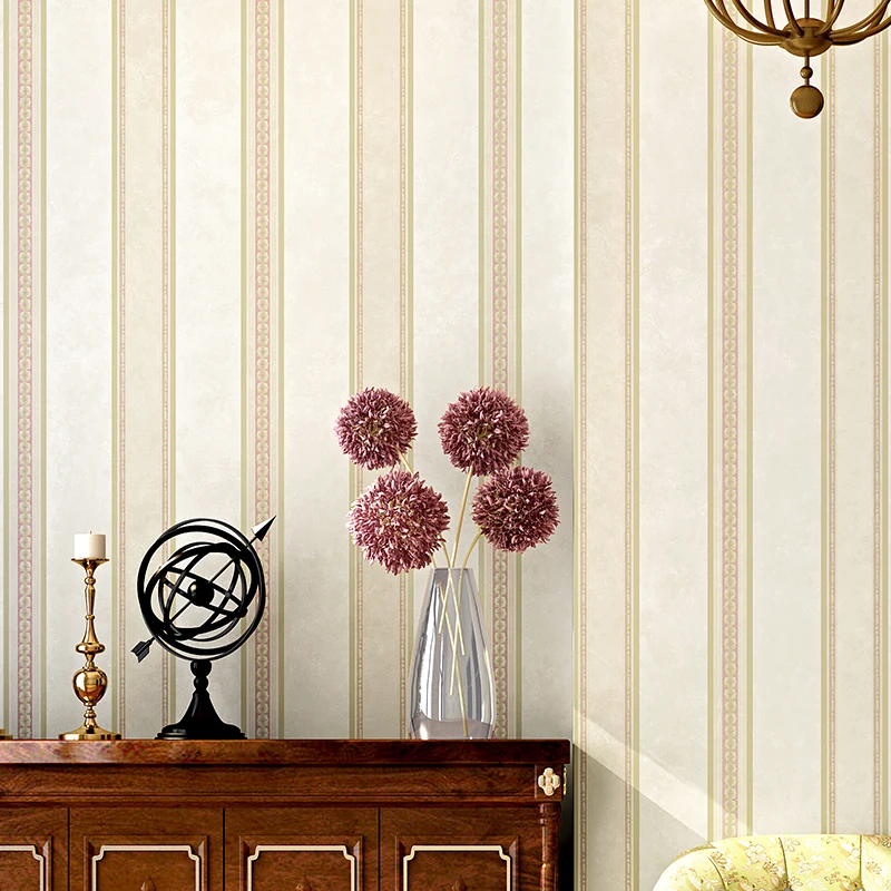 

American Stripped Contact Wallpaper Beige Pure Paper Bedroom Living Room Mural Classic Vertical Striped Wallpaper