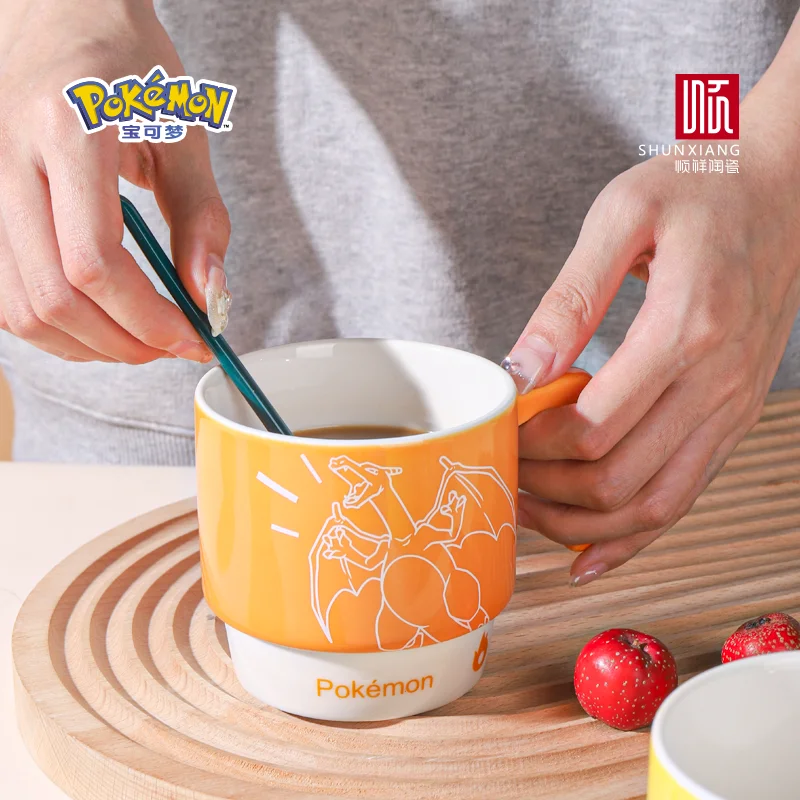 SHUNXIANG Pokémon Licensed Cartoon Ceramic Mugs Stackable Coffee Milk Tea Cups Cute Pattern Children Milk Cup Gift
