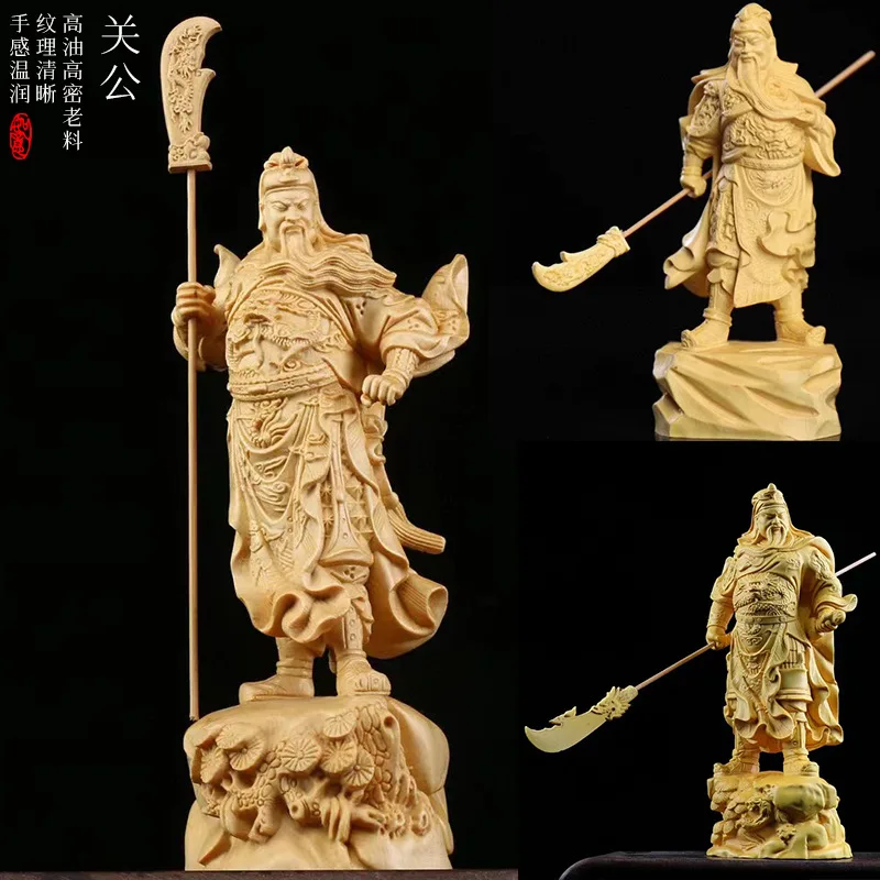 [Guan Gong] Boxwood Wood Carving God of War and Wealth Ornaments Handmade Lord Guan the Second Crafts Characters Multiple Types