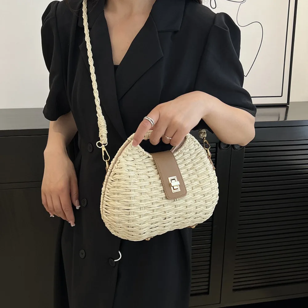 Women Elegant Fashion Straw Woven Rattan Bag Rattan Bag Straw Rope Crossbody Sling Bag Shoulder Bag Beach Bag