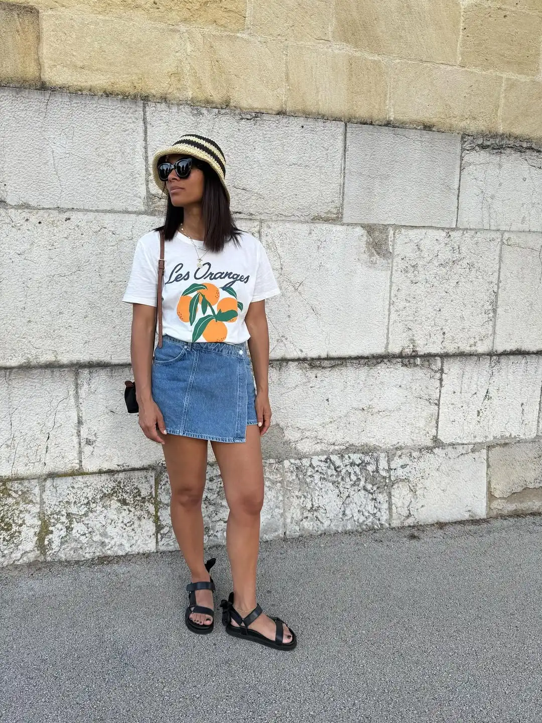 Vintage Summer Drawn Orange Fruit Printed Loose Short Sleeve T-Shirt Women's Street Style Oversize Cotton round Neck Top
