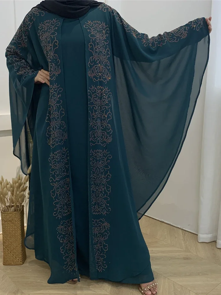 Eid Turkey Muslim Prayer Dress Bat Sleeve Diamond Abaya Ramadan Women Vestidos Moroccan Kaftan Jubah Robe Mujer Islamic Clothing