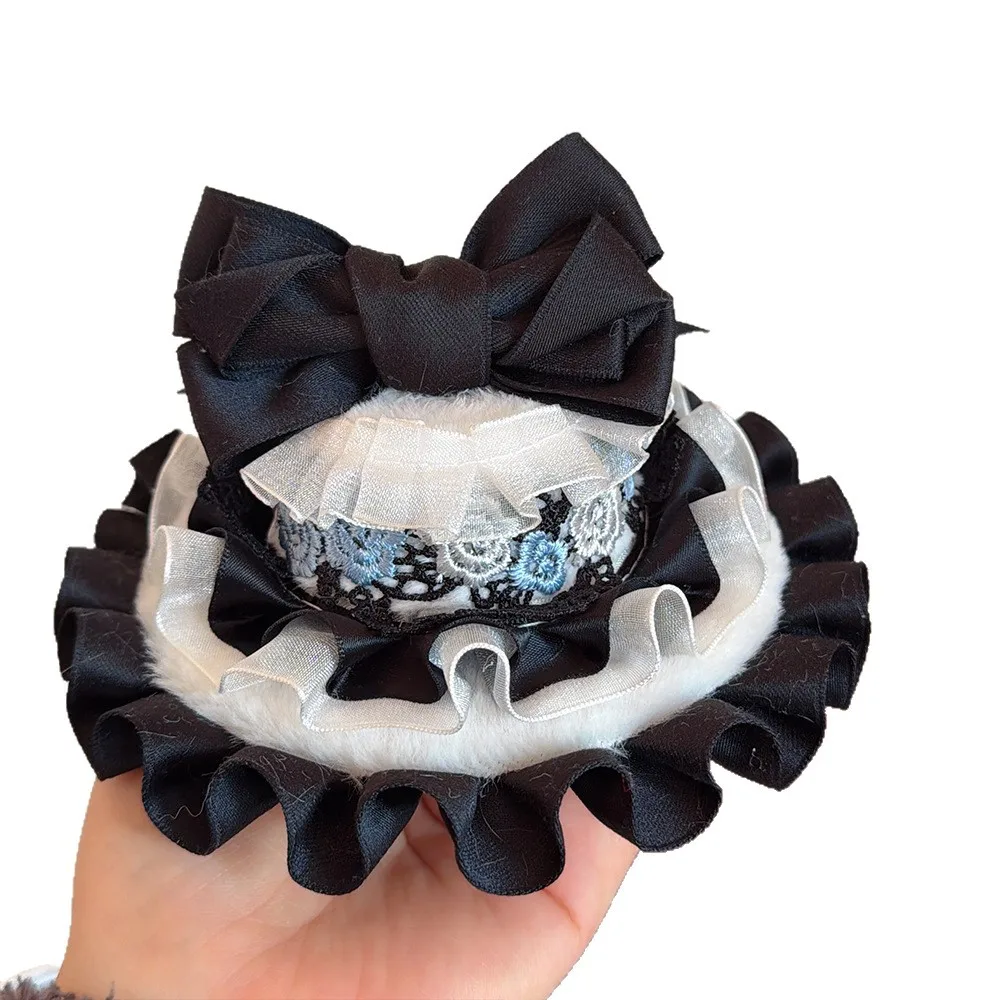 اليدوية لوليتا الوردي القوس أفضل قبعة الدانتيل الدانتيل منقار البط كليب تاج اللؤلؤ إكسسوارات الشعر الصورة