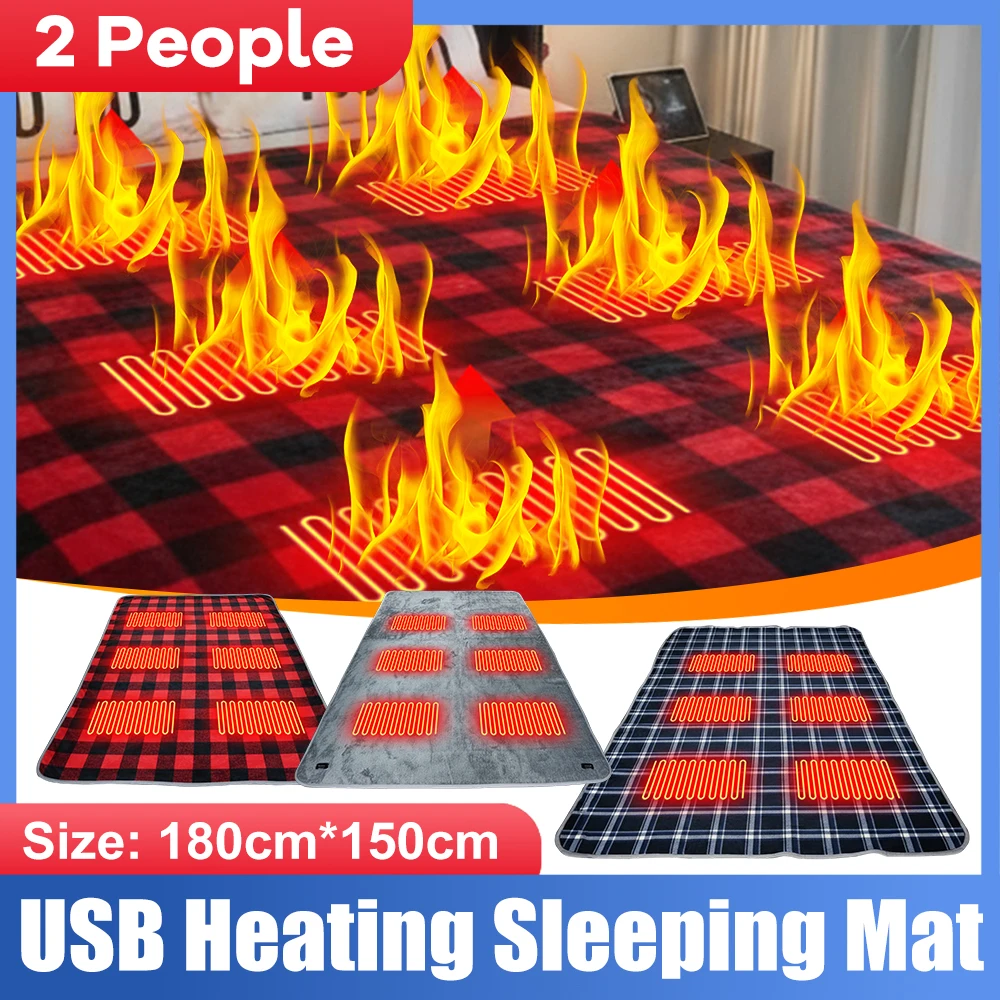 

Electric Blanket 2 People USB Heating Sleeping Mat Home Bed Sheet Thermal Mat with 6 Heating Zones Outdoor Camping Heating Pad