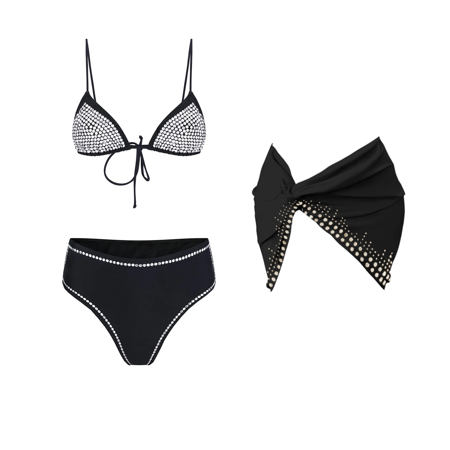 3Pcs Diamond Bikini Set Women Sexy Swimsuit Push Up Swimwear Bandeau Biquini Female Mirco Bathingsuit Mesh Skirt Beach Outfits image 3