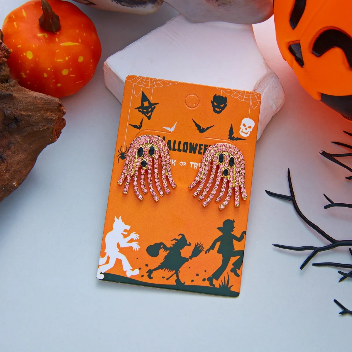 Niedliche Cartoon-Geister-Ohrstecker mit Strass und Quasten für Damen, Punk-Geister-Ohrringe, Halloween-Karneval-Party-Schmuck – Detail 26