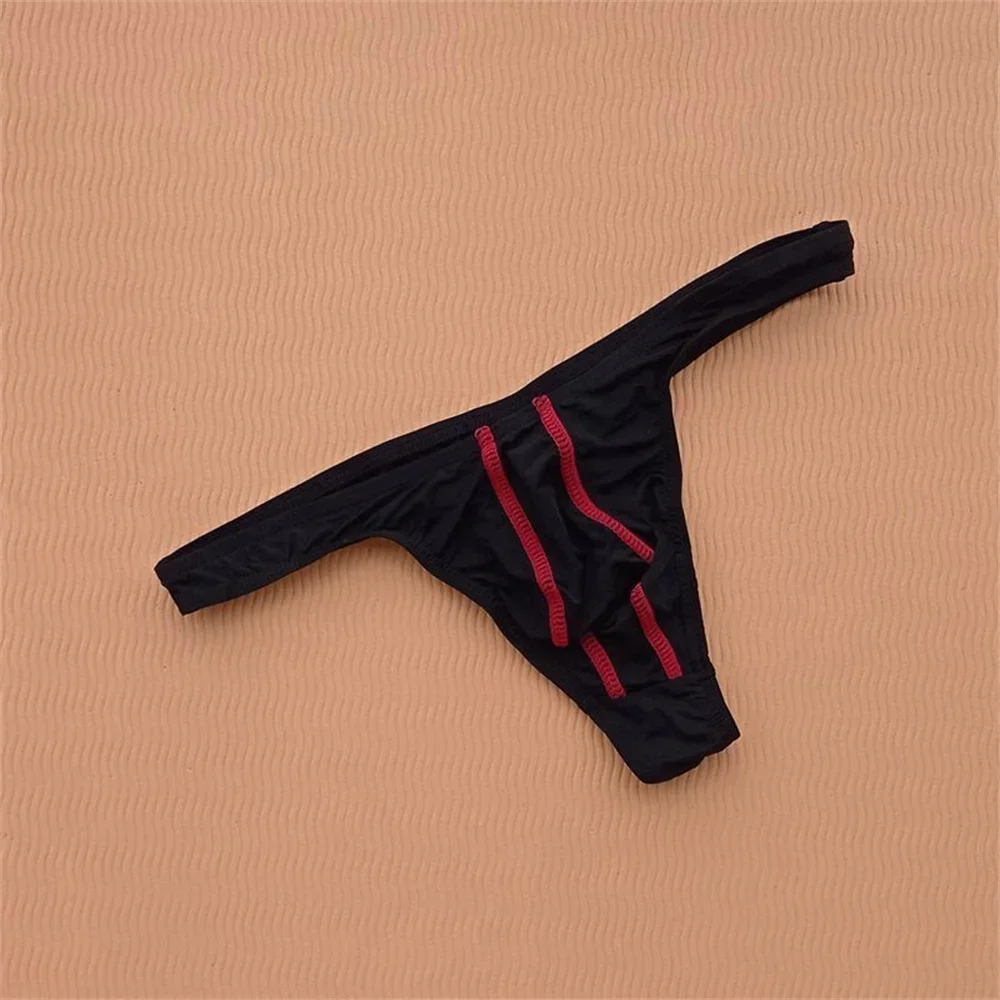 Plus Size Ice Silk Thong Mens Pink Underwear Big Pouch G-string Male T Back Panties Erotic Lingerie