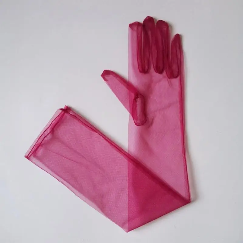 

N7YE Ladies Tulle Long Sheer Gloves Wedding Elbow Gloves Full Finger Mittens Dress Gloves Thin Gloves for Wedding Party