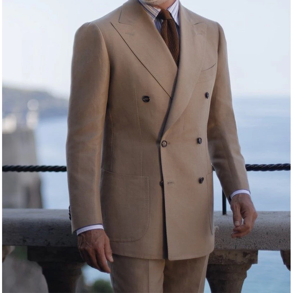 

Men Suit Set Double Breasted 2 Piece Slim Fit Business Suits for Men Stylish Elegant Formal Blazer and Pants Comfortable Office