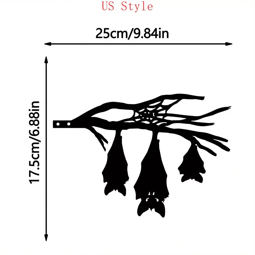 

Iron Silhouette Wall Hanging Three Bat-shaped Tree Garden Stump Hollow Out Sculpture Ornament Metal Inserts Ground Wrought Gard