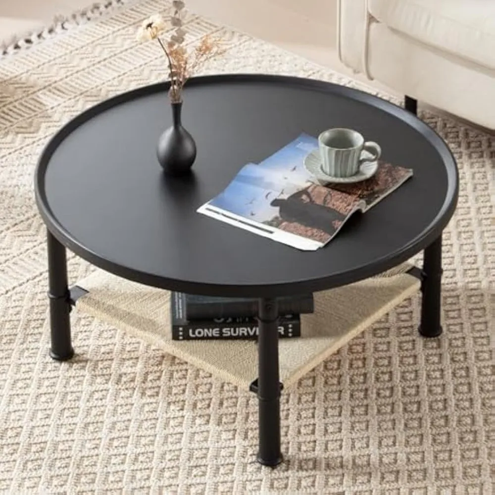 

Round Wood Coffee Table for Living Room, Oak Wooden 2 Tier Circle Coffee Table with Storage Farmhouse Coffee Table for Be