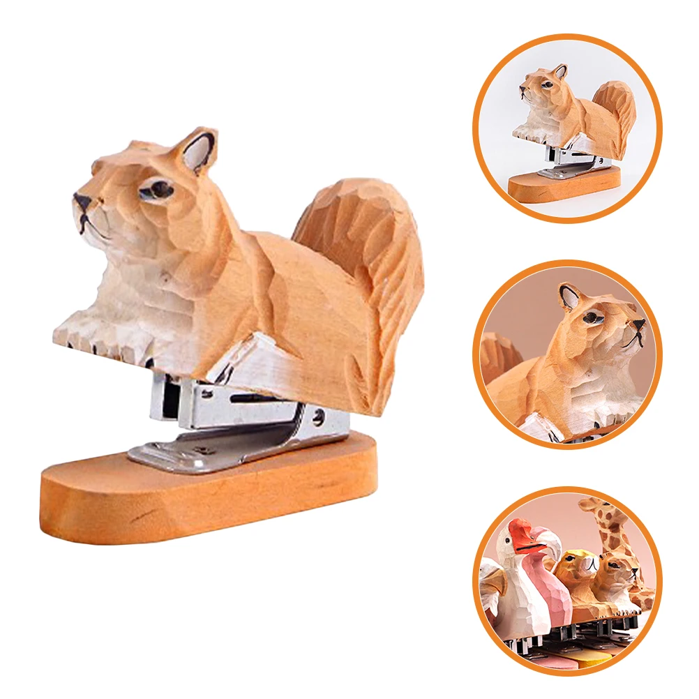 

Wooden Animal Stapler Squirrel Shape Yellow Color Desk Office School Supply Material Wooden Carving Stainless Steel