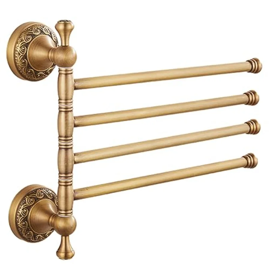 

Swivel Towel Rack for Bathroom, Antique Bronze Folding 4 Arms Hand Towel Bars Towel Hanger for Laundry, Wall Mount Storage Spac