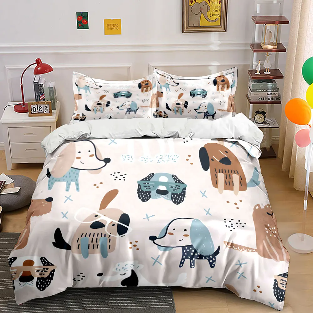 Cute cartoon dog pattern background Print Soft Comfortable Duvet Cover Bedding Set Included 1*Duvet Cover  2*Pillowcases