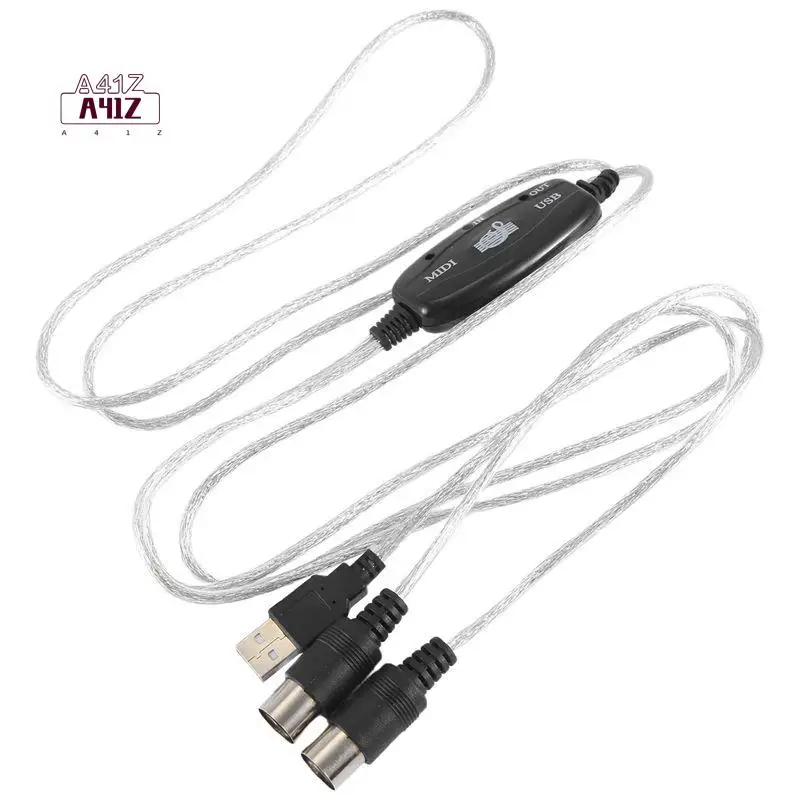 A41Z-USB MIDI Cable Adapter, USB Type A Male To MIDI Din 5 Pin In-Out Cable Interface With LED Indicator For Music Keyboard