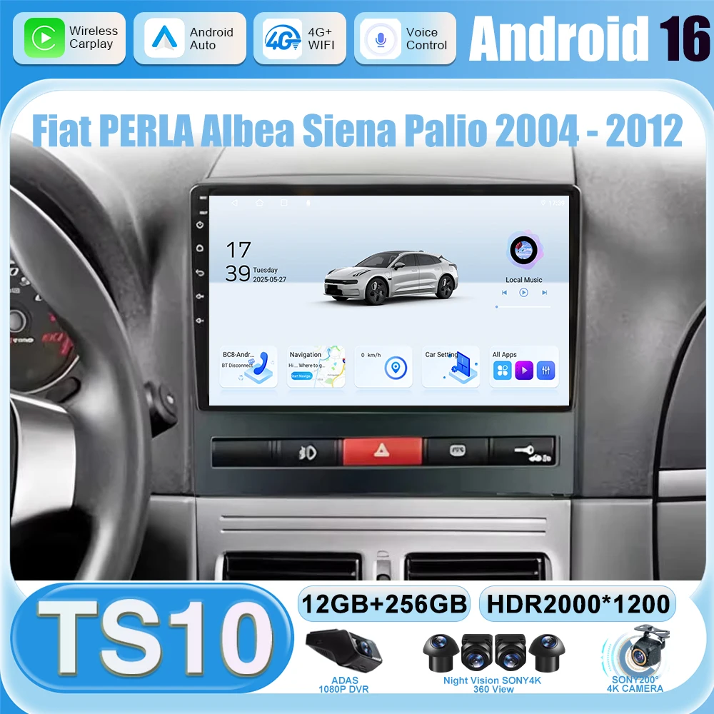 Radio Android 16 de Alto Rendimiento para Fiat PERLA, Albea, Siena, Palio 2004-2012, 7862, Sin 2din, Carplay, CPU, Pantalla HDR QLED, Cámara para Tablero