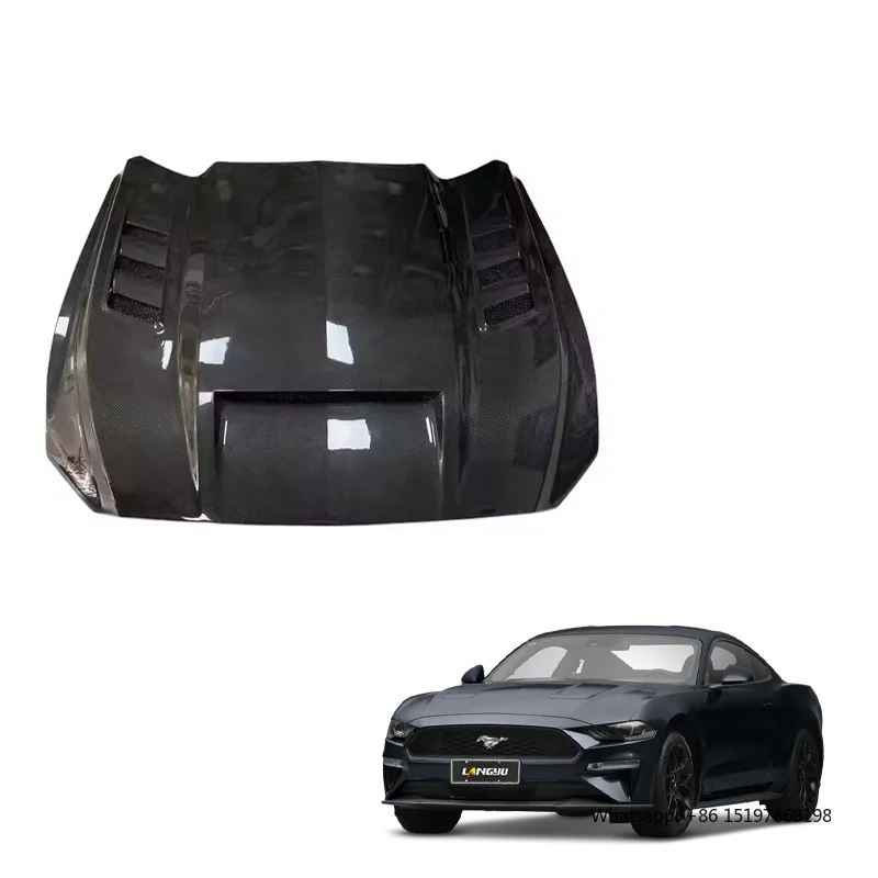 

Langyu 2015-2023 Car Accessories Carbon Fiber Engine Cover Car Front Bonnet for Ford Mustang Upgrade TF Style Engine Hoods