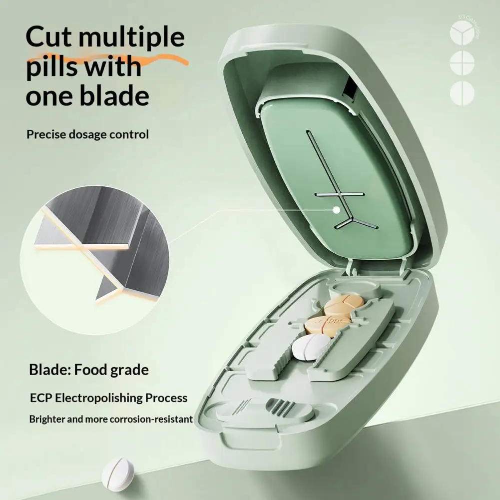 Portable Pill Cutter Adjustable Tablet Cutter 1/2 1/3 1/4 Pill Splitter Accurate Centering Alignment for Round Oval Pills Multi-