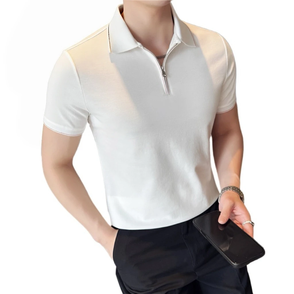 

2026 Summer New Men's Ice Silk Polo Shirt with Contrasting Trim and Collar, Short Sleeves