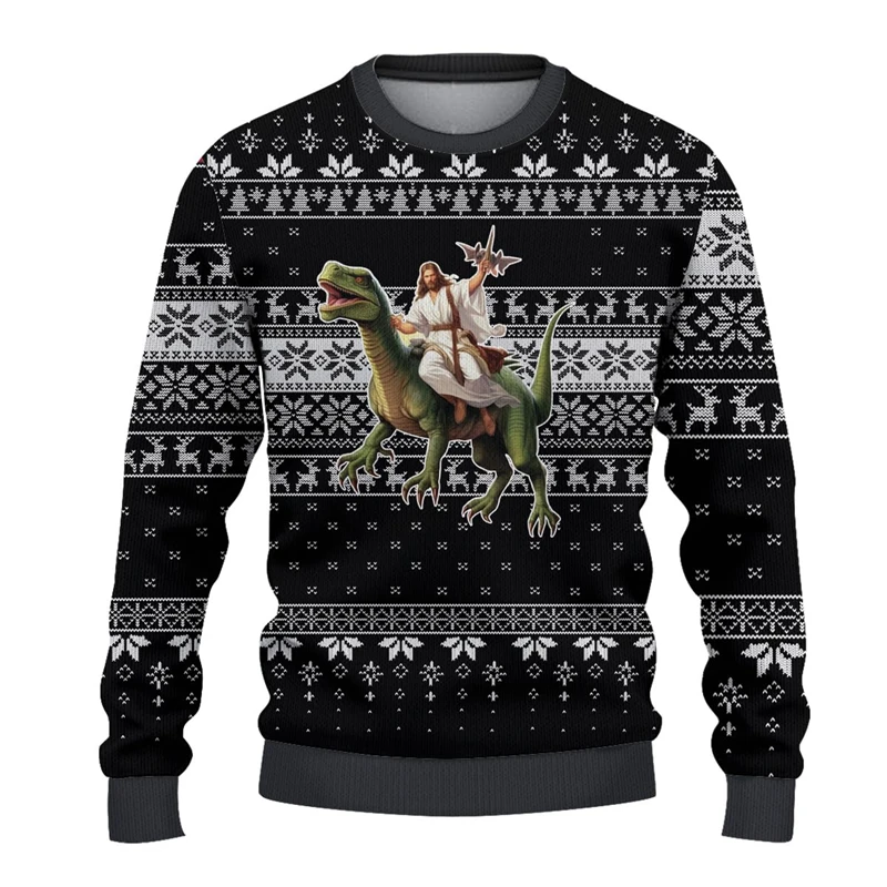 Cartoon Dinosaur Graphic Sweatshirts For Men Clothes Hip Hop T Rex Ugly Christmas Sweater Funny Gift Boy Sweaters Dino Pullovers