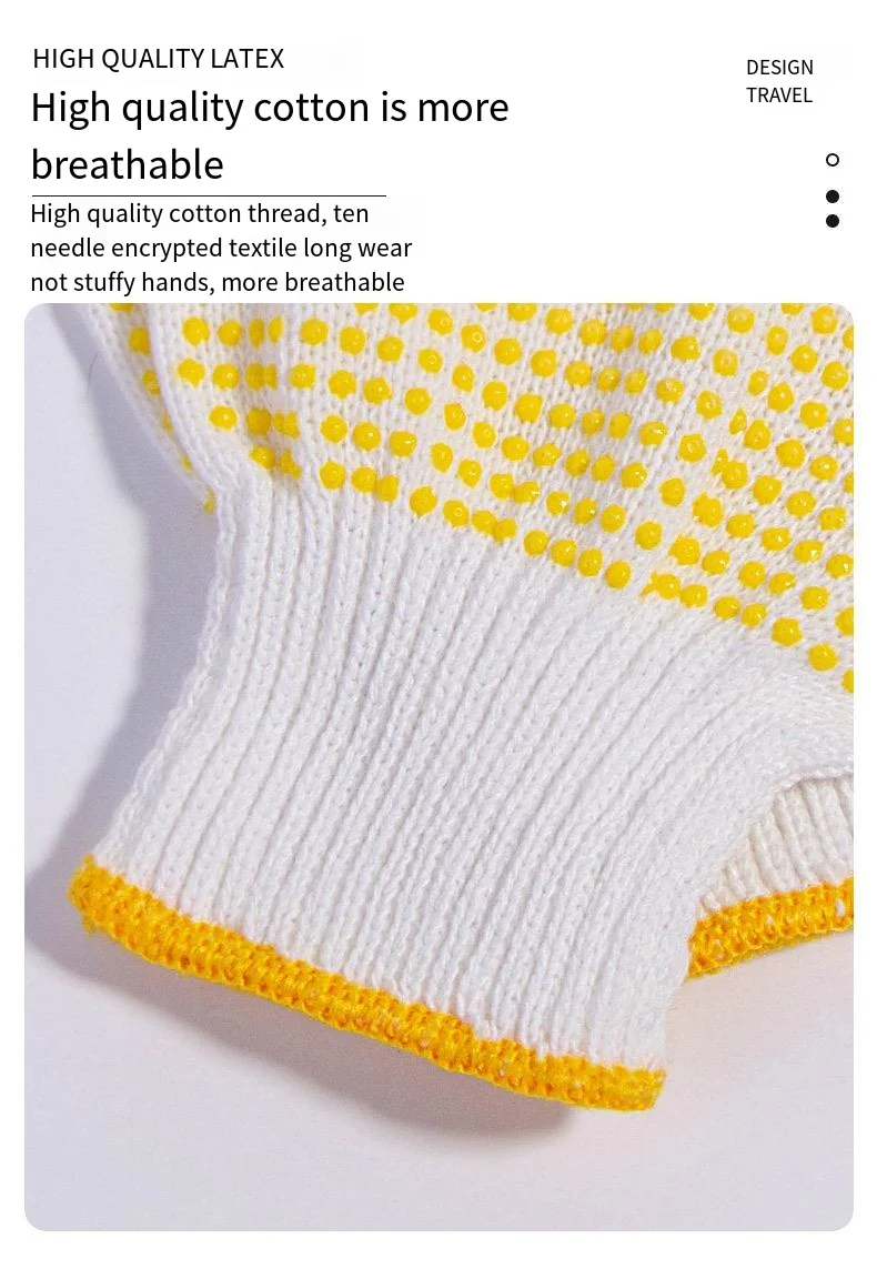 12 Paar Baumwoll-Polyester-Arbeitshandschuhe mit String-Strickschale, Sicherheitsschutz, Malermechaniker, Industrielager mit Punkten – Detail 8