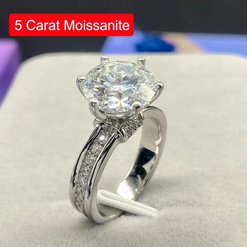 Serenity Day S925 Sterling Silver Plating Pt950 Inlaid 3/5 Carat Moissanite Ring D Color VVS High Crown Fine Jewelry For Women