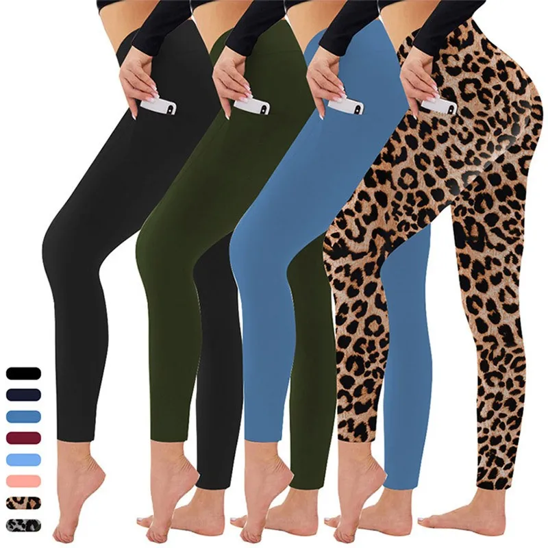 

Women Leggings High Waist Leopard Print Tights Breathable Yoga Pants Slim Fit Stretch Fabric Compression Pants Tummy Control