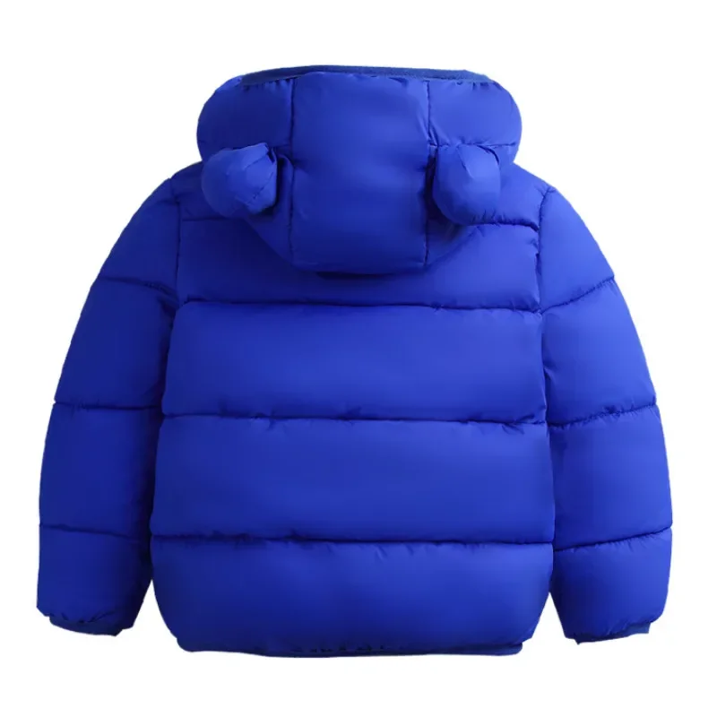 Kids Solid Color Coat, Zipper Open Front Hooded Cotton-padded Jacket for Boys and Girls, Black/ Dark Blue/ Royal Blue/ Red