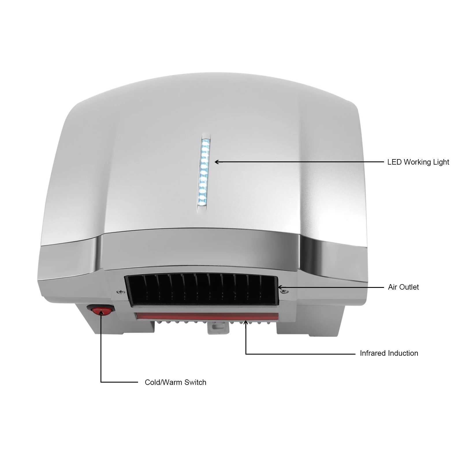 Fast Hand Dryer, Pure Copper Motor, Infrared Sensor Dual Heat Control Space-Saving Elegant Design, ABS Material, Wall-Mounted