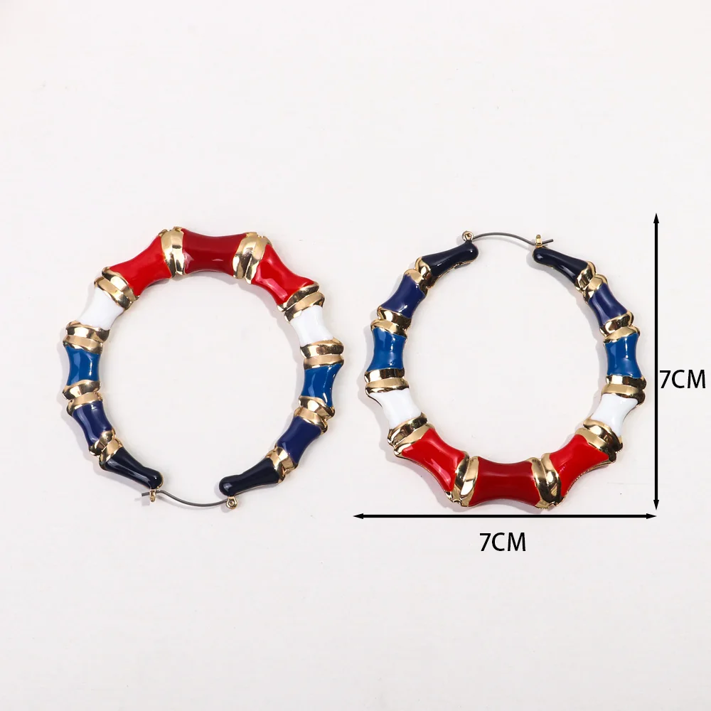 New Large Colorful Enamel Bamboo Hoop Earrings for Women Exaggerated Geometric Big Round Circle Earring Hoops Hip Hop Jewelry