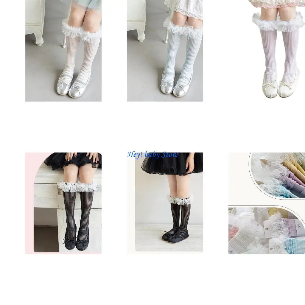 

Q1FE Детские сетчатые кружевные носки Официальное событие носить хлопковые чулочно -носочные мягкие дышащие девочки для малышей