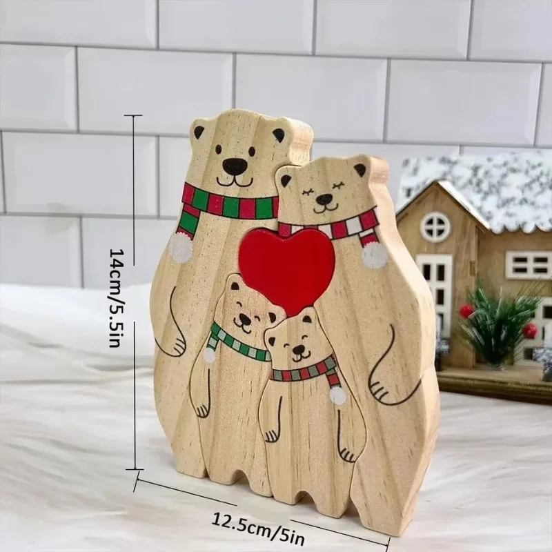 Christmas Wooden Bear Puzzle Family Cute Bear Ornament Carved Name Winter Home Ornament Personalized Ornament Gift for Mother