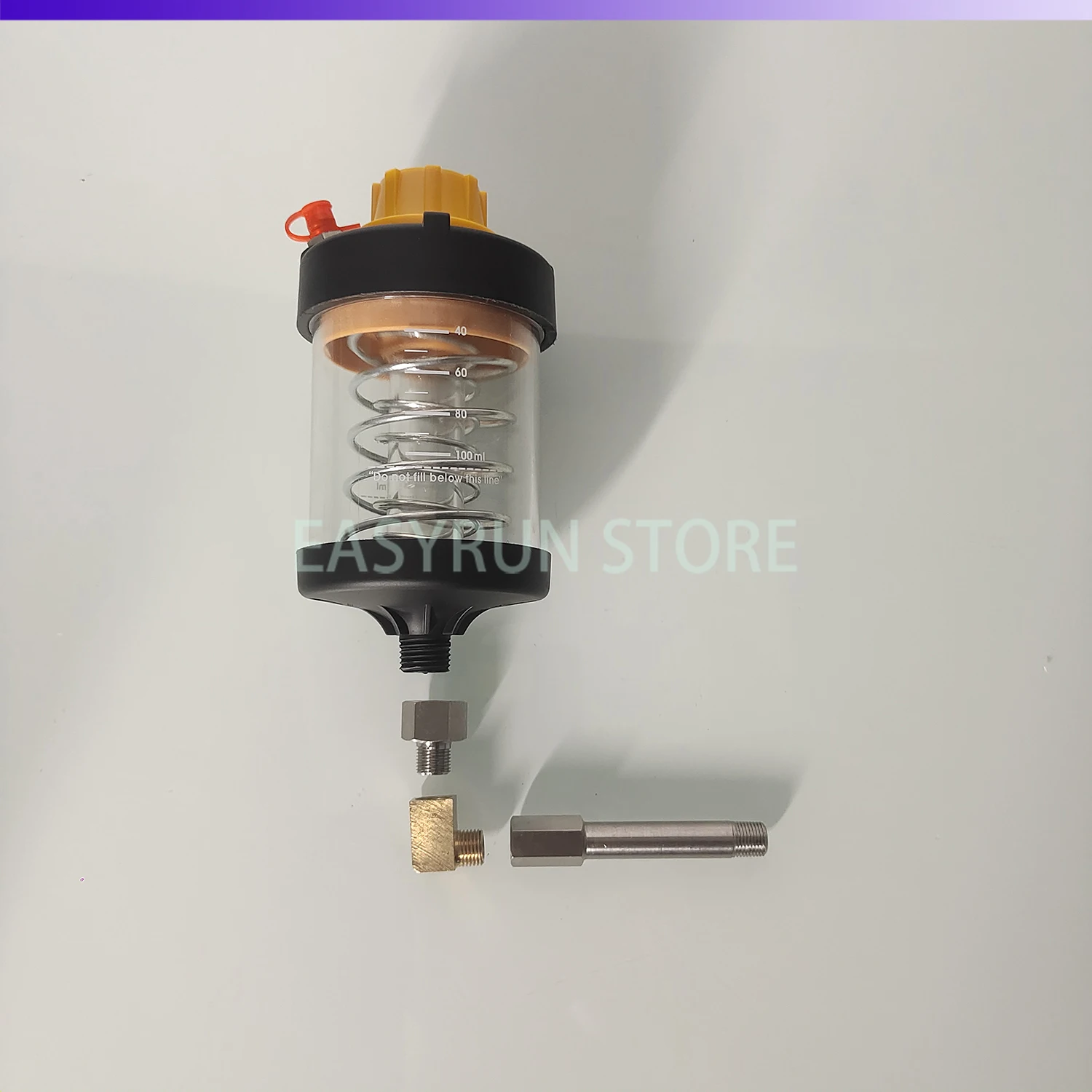 S100 Single Point Auto Greaser, 100ml, 90° SS Adapter + 70mm Extension, R1/8