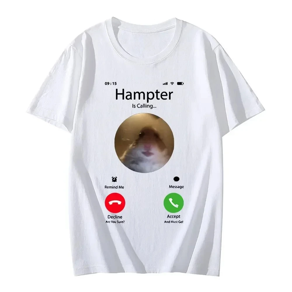 Cute Hamster Staring Front Camera Calling Graphic Women Tee Trendy Short Sleeve Streetwear Women Casual Streetwear 2000s Y2k Tee